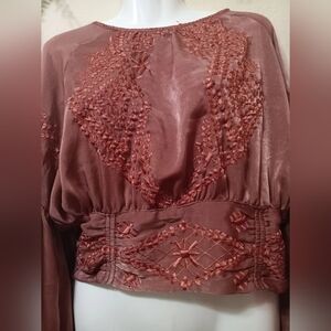 Elegant Embroidered Blouse in Brown